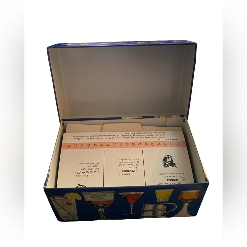Vintage 1970s USA Bicentennial Tin Drinks Recipe Box “Box O’ Drinks”